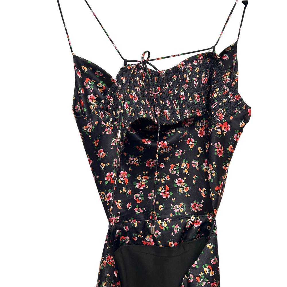 VICI Black Floral Cutout Maxi Dress Smocked Back Satin Finish Luxe Glam Medium - Picture 6 of 12